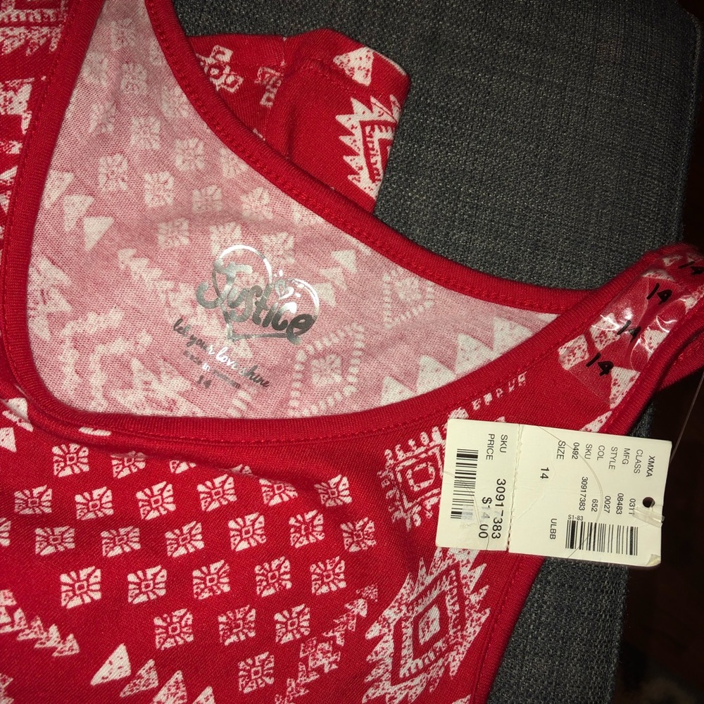 RED GIRLS JUSTICE TOP BRAND NEW 14